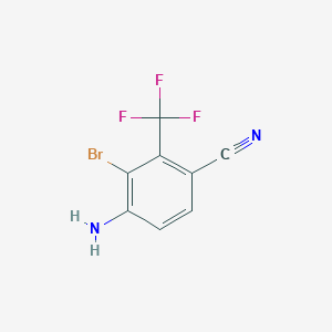 molecular formula C8H4BrF3N2 B1410704 4-Amino-3-bromo-2-(trifluoromethyl)benzonitrile CAS No. 1805584-56-8