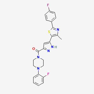 molecular formula C24H21F2N5OS B14107429 (3-(2-(4-fluorophenyl)-4-methylthiazol-5-yl)-1H-pyrazol-5-yl)(4-(2-fluorophenyl)piperazin-1-yl)methanone 