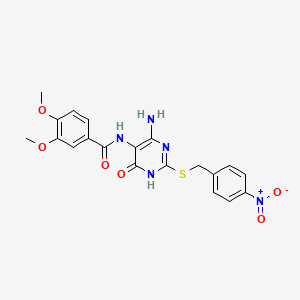 N-(4-amino-2-((4-nitrobenzyl)thio)-6-oxo-1,6-dihydropyrimidin-5-yl)-3,4-dimethoxybenzamide