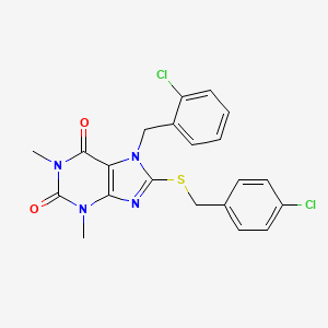 molecular formula C21H18Cl2N4O2S B14107520 7-[(2-Chlorophenyl)methyl]-8-[(4-chlorophenyl)methylsulfanyl]-1,3-dimethylpurine-2,6-dione 