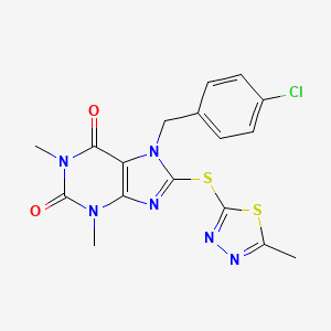 molecular formula C17H15ClN6O2S2 B14107708 7-(4-Chloro-benzyl)-1,3-dimethyl-8-(5-methyl-[1,3,4]thiadiazol-2-ylsulfanyl)-3,7-dihydro-purine-2,6-dione 