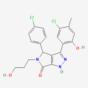 molecular formula C21H19Cl2N3O3 B14107770 3-(5-chloro-2-hydroxy-4-methylphenyl)-4-(4-chlorophenyl)-5-(3-hydroxypropyl)-4,5-dihydropyrrolo[3,4-c]pyrazol-6(2H)-one 