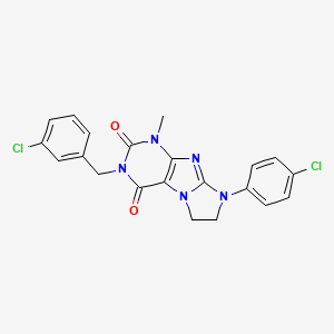 molecular formula C21H17Cl2N5O2 B14107800 6-(4-Chlorophenyl)-2-[(3-chlorophenyl)methyl]-4-methyl-7,8-dihydropurino[7,8-a]imidazole-1,3-dione 