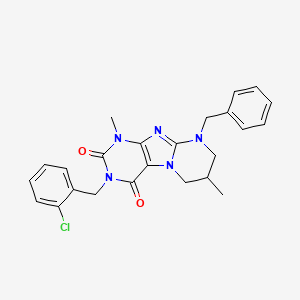 molecular formula C24H24ClN5O2 B14107804 9-benzyl-3-(2-chlorobenzyl)-1,7-dimethyl-6,7,8,9-tetrahydropyrimido[2,1-f]purine-2,4(1H,3H)-dione 