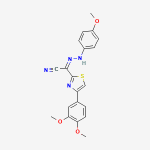 molecular formula C20H18N4O3S B14107823 (2Z)-[4-(3,4-dimethoxyphenyl)-1,3-thiazol-2-yl][2-(4-methoxyphenyl)hydrazinylidene]ethanenitrile 