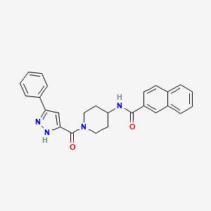 N-(1-(3-phenyl-1H-pyrazole-5-carbonyl)piperidin-4-yl)-2-naphthamide