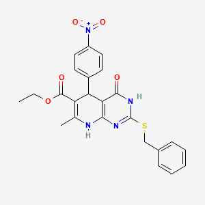 Ethyl 2-(benzylthio)-7-methyl-5-(4-nitrophenyl)-4-oxo-3,4,5,8-tetrahydropyrido[2,3-d]pyrimidine-6-carboxylate