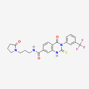 molecular formula C23H21F3N4O3S B14108288 4-oxo-N-[3-(2-oxopyrrolidin-1-yl)propyl]-2-sulfanylidene-3-[3-(trifluoromethyl)phenyl]-1H-quinazoline-7-carboxamide 