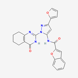 N-(3-(furan-2-yl)-1-(4-oxo-3,4,5,6,7,8-hexahydroquinazolin-2-yl)-1H-pyrazol-5-yl)benzofuran-2-carboxamide