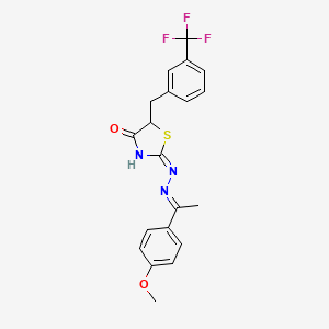 (2E)-2-{(2E)-[1-(4-methoxyphenyl)ethylidene]hydrazinylidene}-5-[3-(trifluoromethyl)benzyl]-1,3-thiazolidin-4-one