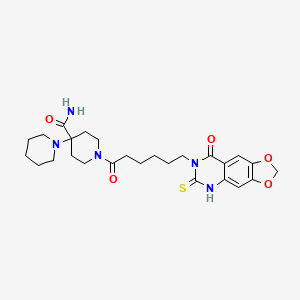 1-[6-(8-oxo-6-sulfanylidene-5H-[1,3]dioxolo[4,5-g]quinazolin-7-yl)hexanoyl]-4-piperidin-1-ylpiperidine-4-carboxamide