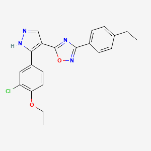 molecular formula C21H19ClN4O2 B14110542 5-(3-(3-chloro-4-ethoxyphenyl)-1H-pyrazol-4-yl)-3-(4-ethylphenyl)-1,2,4-oxadiazole 