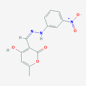 (E)-4-hydroxy-6-methyl-3-((2-(3-nitrophenyl)hydrazono)methyl)-2H-pyran-2-one