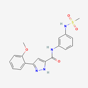 molecular formula C18H18N4O4S B14110674 5-(2-methoxyphenyl)-N-(3-(methylsulfonamido)phenyl)-1H-pyrazole-3-carboxamide 