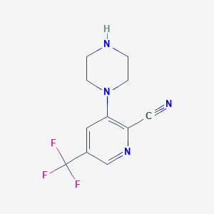 molecular formula C11H11F3N4 B1411070 3-Piperazin-1-yl-5-(trifluoromethyl)-pyridine-2-carbonitrile CAS No. 1987007-72-6