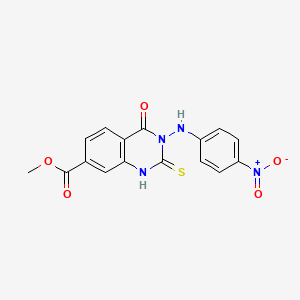 molecular formula C16H12N4O5S B14110794 Methyl 3-((4-nitrophenyl)amino)-4-oxo-2-thioxo-1,2,3,4-tetrahydroquinazoline-7-carboxylate 