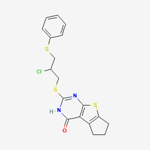 2-(2-Chloro-3-phenylthiopropylthio)-3,5,6,7-tetrahydrocyclopenta[1,2-d]pyrimid ino[4,5-b]thiophen-4-one