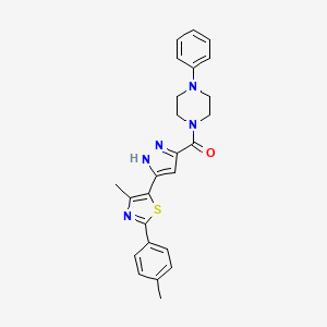 molecular formula C25H25N5OS B14110817 (3-(4-methyl-2-(p-tolyl)thiazol-5-yl)-1H-pyrazol-5-yl)(4-phenylpiperazin-1-yl)methanone 