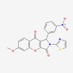 molecular formula C21H13N3O6S B14111088 6-Methoxy-1-(3-nitrophenyl)-2-(1,3-thiazol-2-yl)-1,2-dihydrochromeno[2,3-c]pyrrole-3,9-dione 