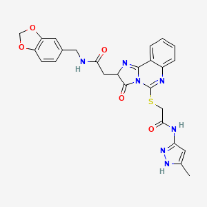 N-(1,3-benzodioxol-5-ylmethyl)-2-[5-[2-[(5-methyl-1H-pyrazol-3-yl)amino]-2-oxoethyl]sulfanyl-3-oxo-2H-imidazo[1,2-c]quinazolin-2-yl]acetamide