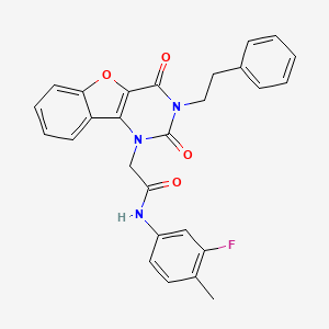 molecular formula C27H22FN3O4 B14111445 2-[2,4-dioxo-3-(2-phenylethyl)-3,4-dihydro[1]benzofuro[3,2-d]pyrimidin-1(2H)-yl]-N-(3-fluoro-4-methylphenyl)acetamide 