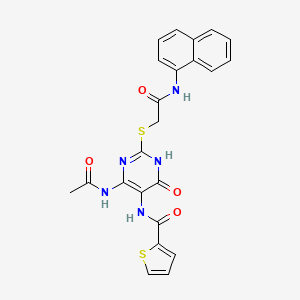 molecular formula C23H19N5O4S2 B14111457 N-(4-acetamido-2-((2-(naphthalen-1-ylamino)-2-oxoethyl)thio)-6-oxo-1,6-dihydropyrimidin-5-yl)thiophene-2-carboxamide 