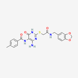 N-(4-amino-2-((2-((benzo[d][1,3]dioxol-5-ylmethyl)amino)-2-oxoethyl)thio)-6-oxo-1,6-dihydropyrimidin-5-yl)-4-methylbenzamide