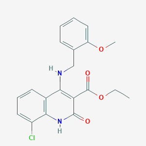 molecular formula C20H19ClN2O4 B14111686 Ethyl 8-chloro-4-((2-methoxybenzyl)amino)-2-oxo-1,2-dihydroquinoline-3-carboxylate 