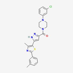 molecular formula C25H24ClN5OS B14111698 (4-(3-chlorophenyl)piperazin-1-yl)(3-(4-methyl-2-(m-tolyl)thiazol-5-yl)-1H-pyrazol-5-yl)methanone 