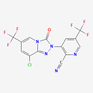 molecular formula C14H4ClF6N5O B1411194 3-(8-chloro-3-oxo-6-(trifluoromethyl)-[1,2,4]triazolo[4,3-a]pyridin-2(3H)-yl)-5-(trifluoromethyl)picolinonitrile CAS No. 1823188-38-0