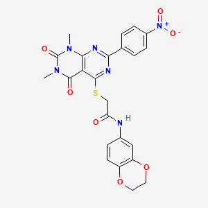 N-(2,3-dihydrobenzo[b][1,4]dioxin-6-yl)-2-((6,8-dimethyl-2-(4-nitrophenyl)-5,7-dioxo-5,6,7,8-tetrahydropyrimido[4,5-d]pyrimidin-4-yl)thio)acetamide