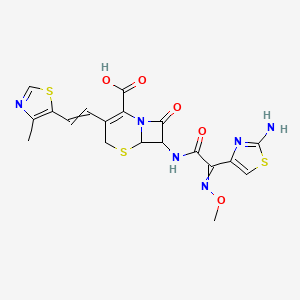 molecular formula C19H18N6O5S3 B14113133 7-[2-(2-Amino-1,3-thiazol-4-yl)(methoxyimino)acetamido]-3-[2-(4-methyl-1,3-thiazol-5-yl)ethenyl]-8-oxo-5-thia-1-azabicyclo[4.2.0]oct-2-ene-2-carboxylic acid 