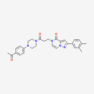 molecular formula C29H31N5O3 B14113346 5-{3-[4-(4-acetylphenyl)piperazin-1-yl]-3-oxopropyl}-2-(3,4-dimethylphenyl)pyrazolo[1,5-a]pyrazin-4(5H)-one 