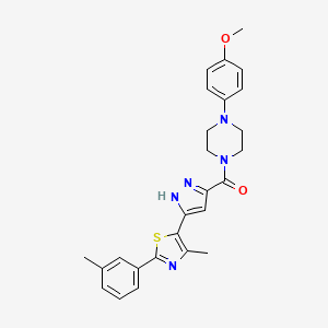 molecular formula C26H27N5O2S B14113396 (4-(4-methoxyphenyl)piperazin-1-yl)(3-(4-methyl-2-(m-tolyl)thiazol-5-yl)-1H-pyrazol-5-yl)methanone 