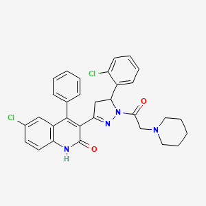 molecular formula C31H28Cl2N4O2 B14113401 6-chloro-3-(5-(2-chlorophenyl)-1-(2-(piperidin-1-yl)acetyl)-4,5-dihydro-1H-pyrazol-3-yl)-4-phenylquinolin-2(1H)-one 