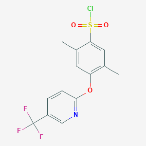 molecular formula C14H11ClF3NO3S B1411350 2,5-Dimethyl-4-(5-trifluoromethylpyridin-2-yloxy)-benzenesulfonyl chloride CAS No. 1181761-97-6