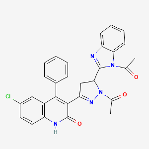 molecular formula C29H22ClN5O3 B14113583 3-(1-acetyl-5-(1-acetyl-1H-benzo[d]imidazol-2-yl)-4,5-dihydro-1H-pyrazol-3-yl)-6-chloro-4-phenylquinolin-2(1H)-one 