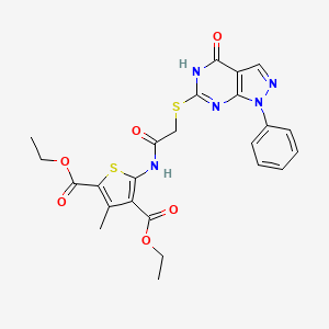 diethyl 3-methyl-5-(2-((4-oxo-1-phenyl-4,5-dihydro-1H-pyrazolo[3,4-d]pyrimidin-6-yl)thio)acetamido)thiophene-2,4-dicarboxylate