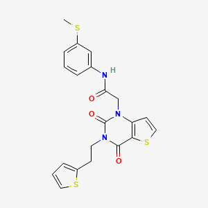 molecular formula C21H19N3O3S3 B14114572 2-{2,4-dioxo-3-[2-(thiophen-2-yl)ethyl]-3,4-dihydrothieno[3,2-d]pyrimidin-1(2H)-yl}-N-[3-(methylsulfanyl)phenyl]acetamide 