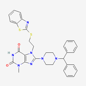 molecular formula C32H31N7O2S2 B14114591 8-(4-benzhydrylpiperazin-1-yl)-7-(2-(benzo[d]thiazol-2-ylthio)ethyl)-3-methyl-1H-purine-2,6(3H,7H)-dione 