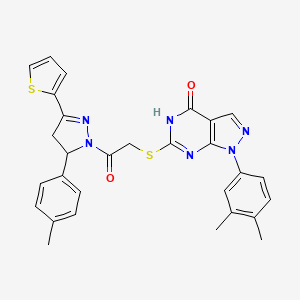 1-(3,4-dimethylphenyl)-6-((2-oxo-2-(3-(thiophen-2-yl)-5-(p-tolyl)-4,5-dihydro-1H-pyrazol-1-yl)ethyl)thio)-1H-pyrazolo[3,4-d]pyrimidin-4(5H)-one