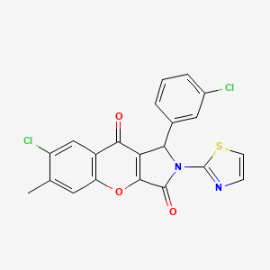 molecular formula C21H12Cl2N2O3S B14114726 7-Chloro-1-(3-chlorophenyl)-6-methyl-2-(thiazol-2-yl)-1,2-dihydrochromeno[2,3-c]pyrrole-3,9-dione 