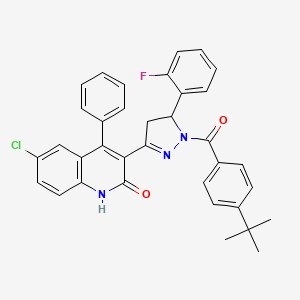 3-(1-(4-(tert-butyl)benzoyl)-5-(2-fluorophenyl)-4,5-dihydro-1H-pyrazol-3-yl)-6-chloro-4-phenylquinolin-2(1H)-one