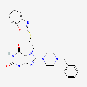 molecular formula C26H27N7O3S B14115342 7-(2-Benzoxazol-2-ylthioethyl)-3-methyl-8-[4-benzylpiperazinyl]-1,3,7-trihydro purine-2,6-dione 