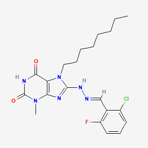 molecular formula C21H26ClFN6O2 B14115362 8-[(2E)-2-(2-chloro-6-fluorobenzylidene)hydrazinyl]-3-methyl-7-octyl-3,7-dihydro-1H-purine-2,6-dione 