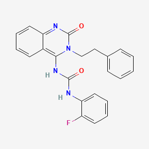 molecular formula C23H19FN4O2 B14115445 (E)-1-(2-fluorophenyl)-3-(2-oxo-3-phenethyl-2,3-dihydroquinazolin-4(1H)-ylidene)urea 