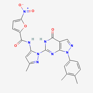 molecular formula C22H18N8O5 B14115641 N-(1-(1-(3,4-dimethylphenyl)-4-oxo-4,5-dihydro-1H-pyrazolo[3,4-d]pyrimidin-6-yl)-3-methyl-1H-pyrazol-5-yl)-5-nitrofuran-2-carboxamide 