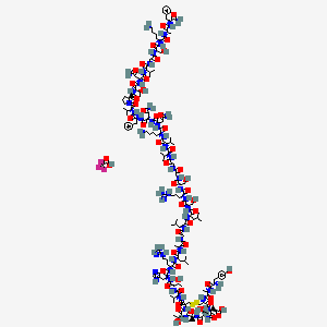 2-[(4R,7S,10S,13S,16S,19R)-4-[[(2S)-1-[[(2S,3R)-1-[[(2S)-1-[[(2S)-1-[[(2S)-1-[[(2S)-1-[[2-[[(2S)-1-[[(2S)-1-[[(2S)-1-[[(2S)-1-[[(2S)-1-[[2-[[2-[[(2S)-1-[[(2S)-1-[[(2S)-6-amino-1-[[(2S)-4-amino-1-[[(2S)-4-amino-1-[[(2S)-1-[[(2S)-1-[(2S)-2-[[(2S,3R)-1-[[(2S)-4-amino-1-[[(2S)-1-[[2-[[(2S)-1-[[(2S)-6-amino-1-[[(2S)-1-[[(2S)-1-amino-1-oxo-3-phenylpropan-2-yl]amino]-1-oxopropan-2-yl]amino]-1-oxohexan-2-yl]amino]-3-hydroxy-1-oxopropan-2-yl]amino]-2-oxoethyl]amino]-3-methyl-1-oxobutan-2-yl]amino]-1,4-dioxobutan-2-yl]amino]-3-hydroxy-1-oxobutan-2-yl]carbamoyl]pyrrolidin-1-yl]-3-methyl-1-oxobutan-2-yl]amino]-1-oxo-3-phenylpropan-2-yl]amino]-1,4-dioxobutan-2-yl]amino]-1,4-dioxobutan-2-yl]amino]-1-oxohexan-2-yl]amino]-3-methyl-1-oxobutan-2-yl]amino]-3-methyl-1-oxobutan-2-yl]amino]-2-oxoethyl]amino]-2-oxoethyl]amino]-3-hydroxy-1-oxopropan-2-yl]amino]-5-carbamimidamido-1-oxopentan-2-yl]amino]-3-hydroxy-1-oxopropan-2-yl]amino]-4-methyl-1-oxopentan-2-yl]amino]-4-methyl-1-oxopentan-2-yl]amino]-2-oxoethyl]amino]-1-oxopropan-2-yl]amino]-4-methyl-1-oxopentan-2-yl]amino]-5-carbamimidamido-1-oxopentan-2-yl]amino]-3-(1H-imidazol-5-yl)-1-oxopropan-2-yl]amino]-3-hydroxy-1-oxobutan-2-yl]amino]-3-methyl-1-oxobutan-2-yl]carbamoyl]-19-[[(2S)-2-[[(2S)-2-amino-3-(4-hydroxyphenyl)propanoyl]amino]propanoyl]amino]-7,13-bis[(1R)-1-hydroxyethyl]-10-methyl-6,9,12,15,18-pentaoxo-1,2-dithia-5,8,11,14,17-pentazacycloicos-16-yl]acetic acid;2,2,2-trifluoroacetic acid