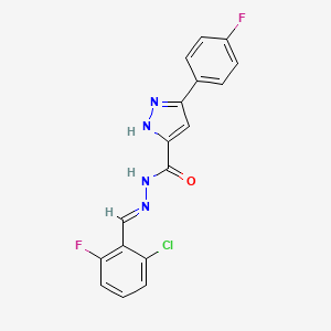 N-[(E)-(2-chloro-6-fluorophenyl)methylideneamino]-3-(4-fluorophenyl)-1H-pyrazole-5-carboxamide