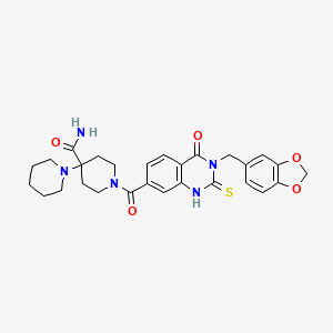 1-[3-(1,3-benzodioxol-5-ylmethyl)-4-oxo-2-sulfanylidene-1H-quinazoline-7-carbonyl]-4-piperidin-1-ylpiperidine-4-carboxamide